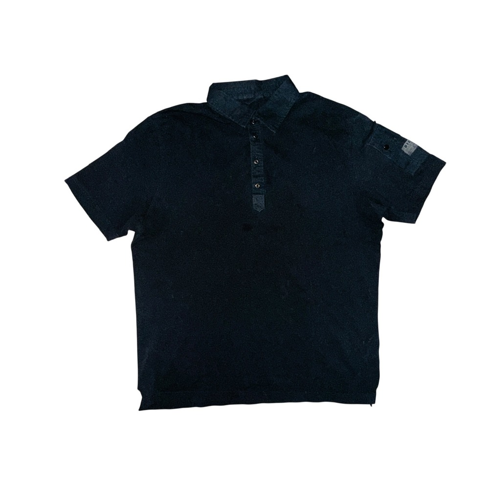 Diesel Polo Shirt Short Sleeve Casual Button Up Detail Black Large Mens
